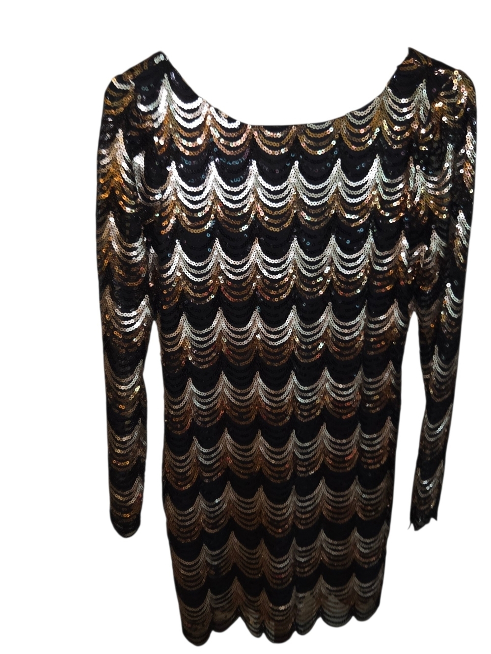 Charlotte Russe Black, Gold & Silver Sequin Long Sleeve Shift Dress